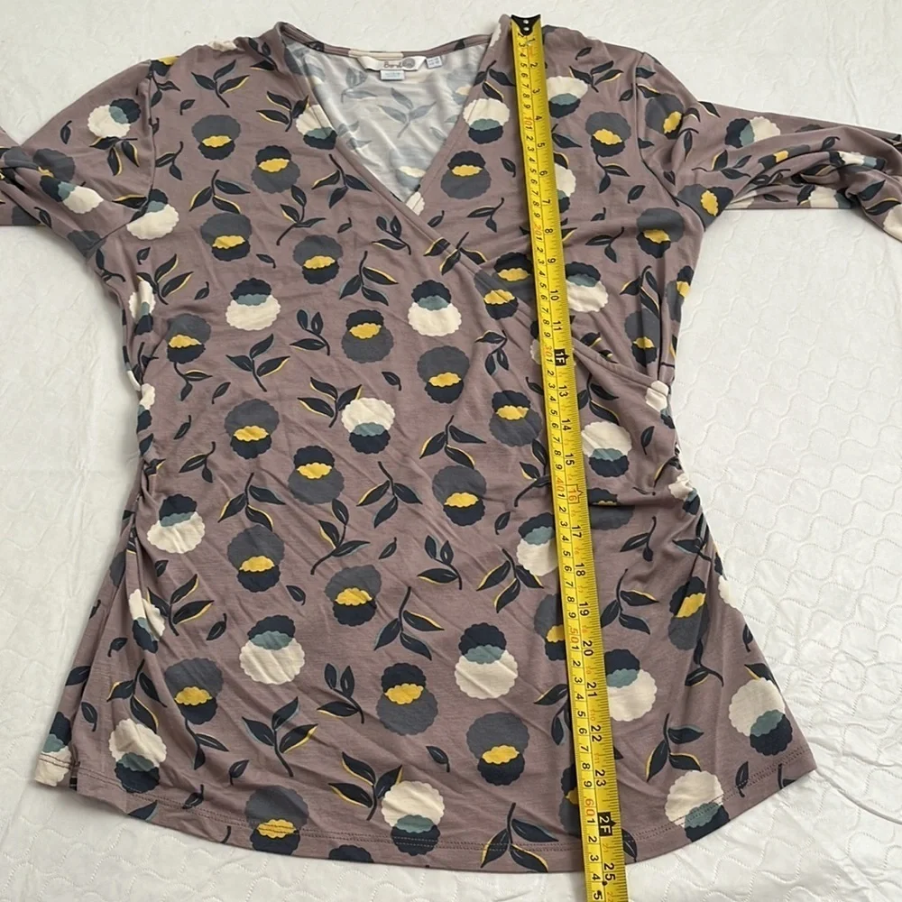 Boden Aubergine multicolor floral stretch faux ruched wrap top